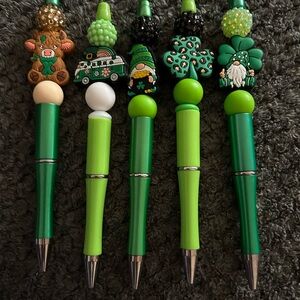 Green Beaded St. Patrick’s day pens with Charms (pick one)